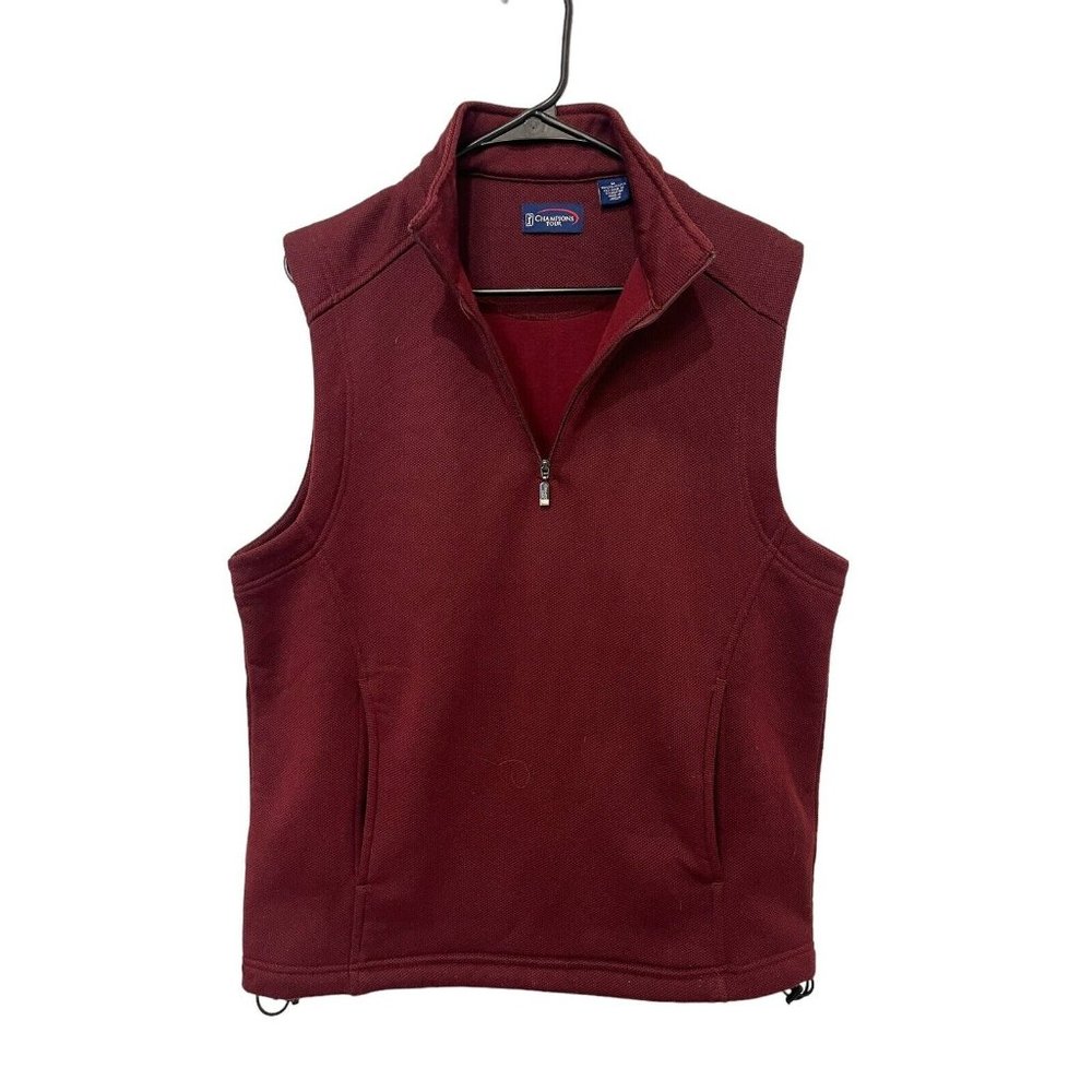 Golf Vest Champions Tour Quarter Zip Knit Toggles Pockets Mens Size Med Maroon